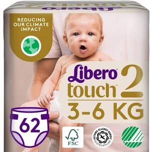 Підгузки Libero Touch Розмір 2 (3-6 кг) 62 шт (7322541750071) зображення 1