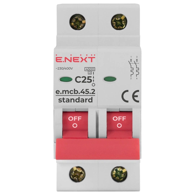 Автоматичний вимикач E.NEXT 2-п e.mcb.stand. 25А C ( 4,5кА) (s002019) - picture 2