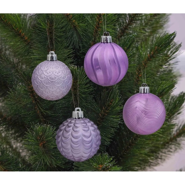 Ялинкова іграшка Chomik пластикові кульки рельєфні і шишки 36 шт, 3,4,6 см, мікс бузкові (5900779832916_2) - picture 3