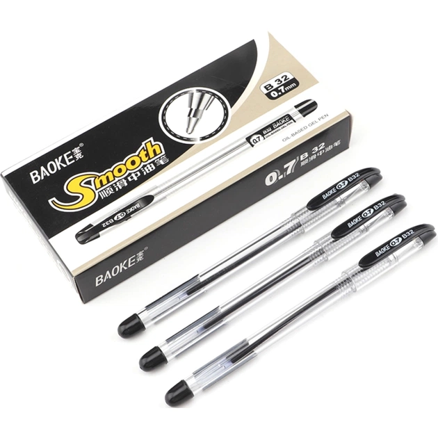 Ручка масляная Baoke Smooth 0,7 мм, с гриппом черная, 12 шт (B32-black) - изображение 1