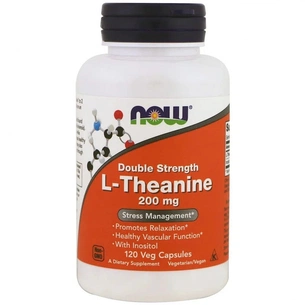 Амінокислота Now Foods L-Теанін, L-Theanine, Double Strength, 200 мг, 120 вегетаріа (NOW-00148) зображення 1