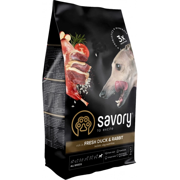Сухой корм для собак Savory Adult All Breeds rich in Fresh Duck and Rabbit 3 кг (4820232630174) - изображение 1