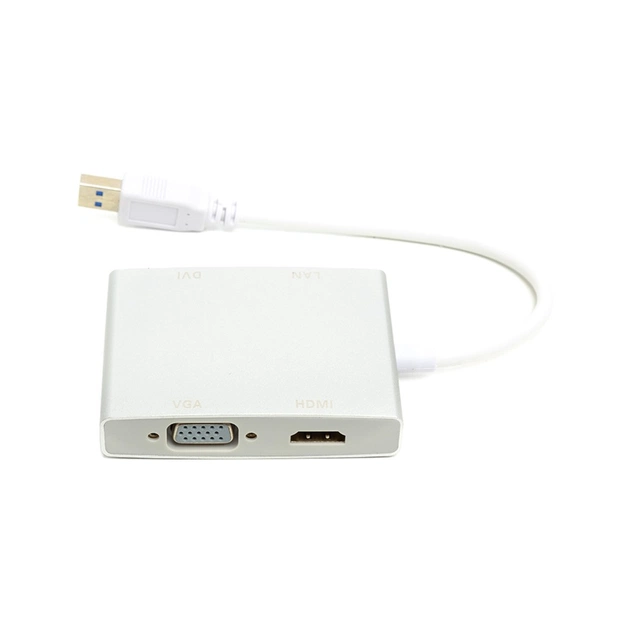 Перехідник USB 3.0 to HDMI, DVI, VGA, RJ45 Gigabit Ethernet PowerPlant (CA912087) - зображення 3