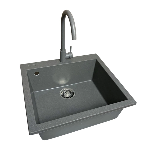 Мойка кухонная Adamant Univer сірий + змішувач + дозатор + ополіскувач склянок + коландер (4824296106604) - изображение 4