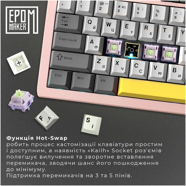 Клавіатура Epomaker Shadow-S TKL Mulan Switch Hot-Swap LCD Screen RGB Wireless/Bluetooth/USB UA Pink (SHS-P-WL) - picture 7