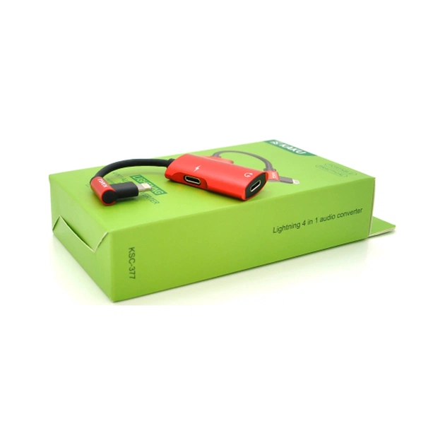 Перехідник Lightning 4-in-1 Audio Adapter Lightning + 3.5mm red iKAKU (KSC-377) - зображення 1