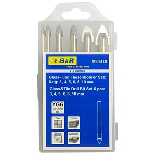 Набір свердл S&R Meister скло/керамiка 3,4,5,6,8,10мм 6шт. (217000006) зображення 1