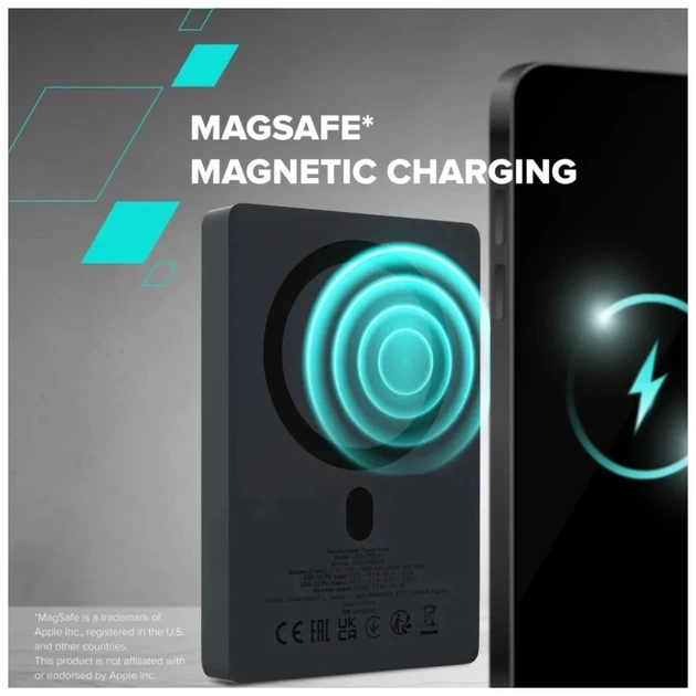 Батарея універсальна Canyon 10000mAh OnPower 511 PD20W Magnetic wireless MagSafe Grey (CNS-CPB511G) - зображення 11