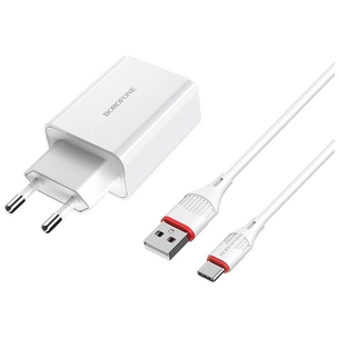 Зарядний пристрій BOROFONE BA21A Long journey single port QC3.0 charger set (Type-C) White (BA21ACW) зображення 1