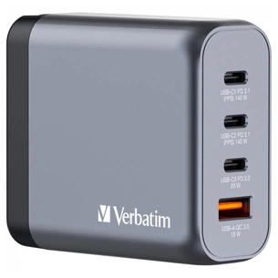 Зарядний пристрій Verbatim GaN 140 W 4 ports (2xUSB-C-140 W,USB-C 20 W /USB-A -3.0) (32203) зображення 1