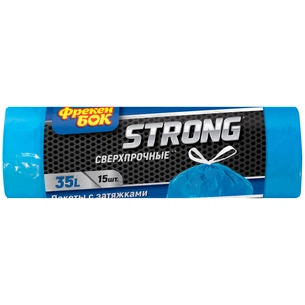 Пакети для сміття Фрекен БОК Strong надміцні із затяжкою Сині 35 л 15 шт. (4820048480666) зображення 1