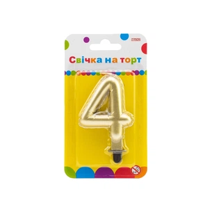 Свічка Maxi золотиста двостороння "4" у вигляді надувної кульки висотою 7,62 см (MX622095G-4) зображення 1