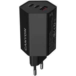 Зарядний пристрій Canyon HEXAGON 65 GaN 65W 2xPD 1xQC EU Black (CND-CHAHEX65B) зображення 1