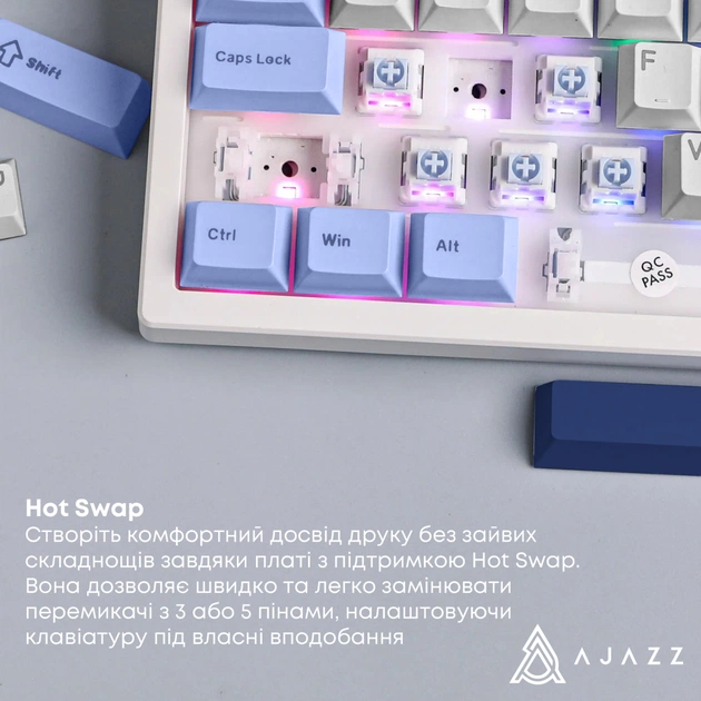 Клавиатура Ajazz AK870 V2 Flying Fish Switch USB UA White/Blue (AK870-V2-FF-BWB) - изображение 10