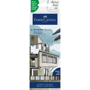 Художній маркер Faber-Castell набір акварельних двосторонніх Goldfaber Gofa Sketch Markers Architecture, 6 кольорів (32545) зображення 1