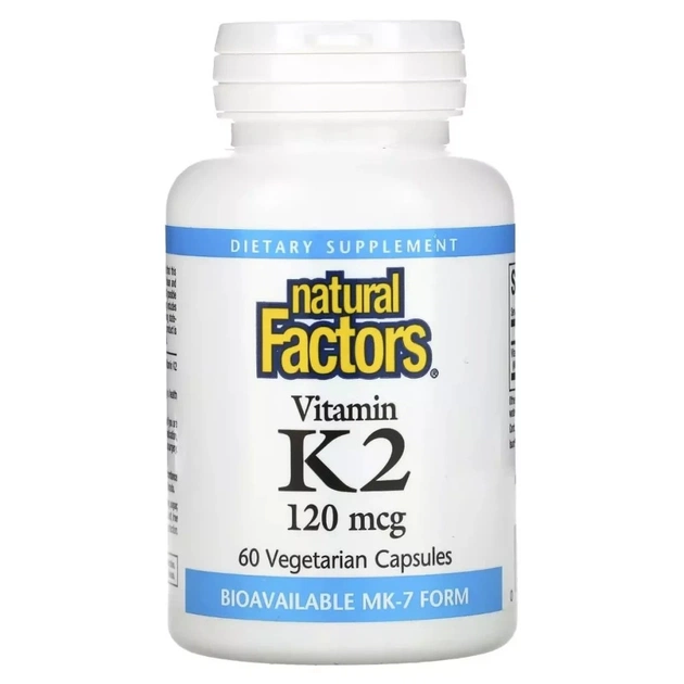 Витамин Natural Factors Витамин К2, 120 мкг, Vitamin K2, 60 вегетарианских капсул (NFS-01294) - изображение 1
