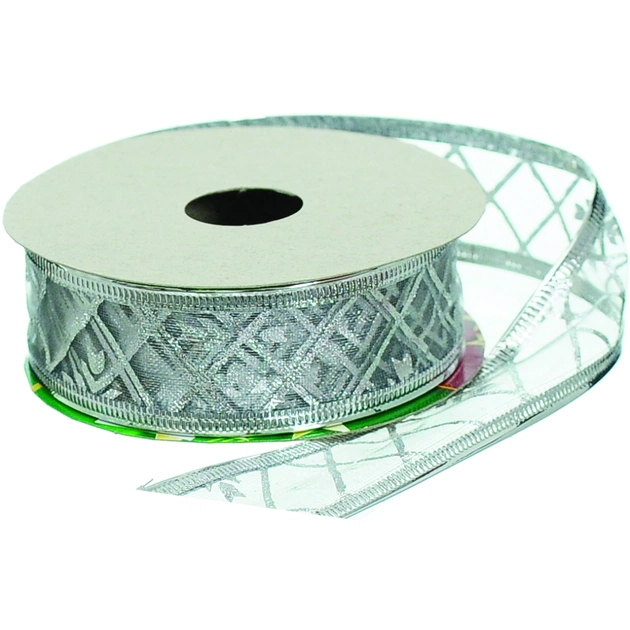 Стрічка на ялинку Jumi 2,5 см x 4,5 м, поліестер, срібна кайма (5900410379879) - picture 1