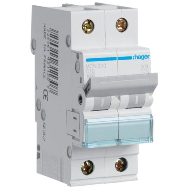 Автоматический выключатель Hager 2-п. C 10A (6kA) 2M (A) (MCN210) - изображение 1