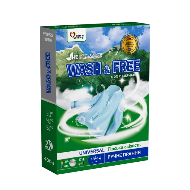 Пральний порошок Wash&Free Universal Гірська свіжість Для ручного прання 400 г (4262396143334) - зображення 1