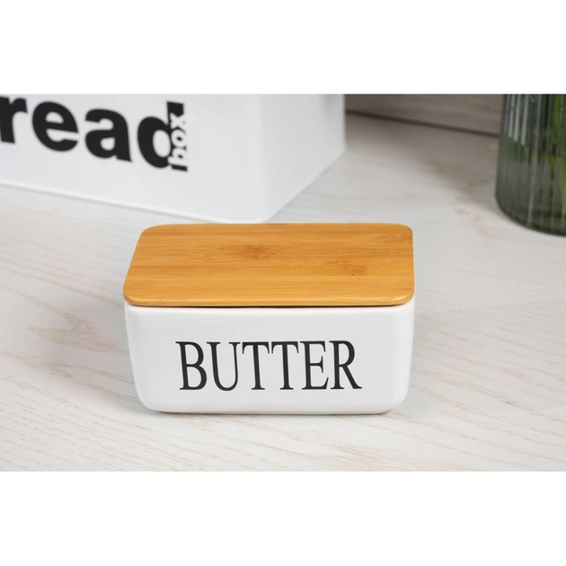 Маслянка кухонна Ardesto Midori 16.5х10х8см, кераміка, бамбук, біла (AR0908W) - изображение 7