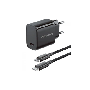 Зарядний пристрій Vention 1xUSB-C PD30W + cable USB-C to USB-C black (G18B0-EU) зображення 1
