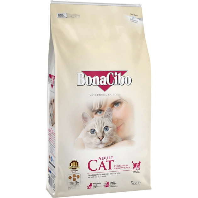 Сухой корм для кошек BonaCibo Adult Cat Chicken&Rice with Anchovy 5 кг (8694686405642) - изображение 1