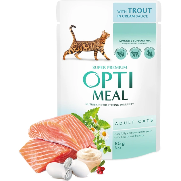 Вологий корм для кішок Optimeal з фореллю в кремовому соусі 85 г (4820215365864) - зображення 3