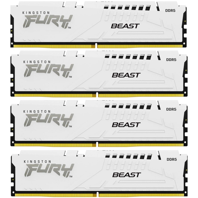 Модуль памяти для компьютера DDR5 128GB (4x32GB) 5600 MHz FURY Beast White Kingston Fury (ex.HyperX) (KF556C40BWK4-128) - изображение 1