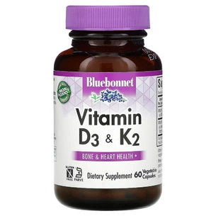 Вітамін Bluebonnet Nutrition Вітаміни D3 і K2, Vitamins D3 & K2, 60 вегетаріанських капсу (BLB-00654) зображення 1