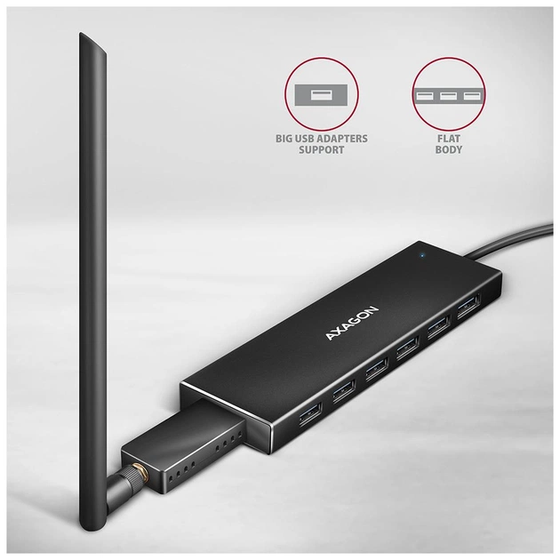 Концентратор AXAGON USB 3.1 to 7xUSB 3.0 black (HUE-F7A) - изображение 4