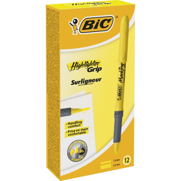 Маркер Bic текстовиділювач Grip, жовтий (bc811935) - picture 3