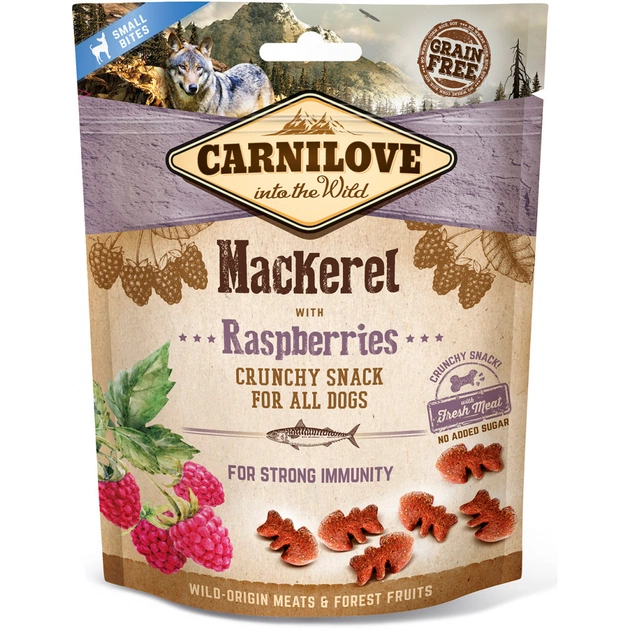 Ласощі для собак Carnilove Crunchy Snack зі скумбрією, малиною і м'ясом 200 г (8595602528875) - зображення 1