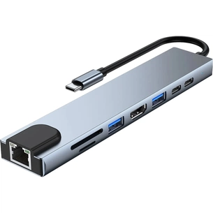 Концентратор Dynamode USB-C 8-in-1 HDMI 4K30Hz + 1xRJ45 + 1xUSB 3.0 + 1xUSB 2.0 + 1xUSB-C PD (BYL-2017L) picture 1