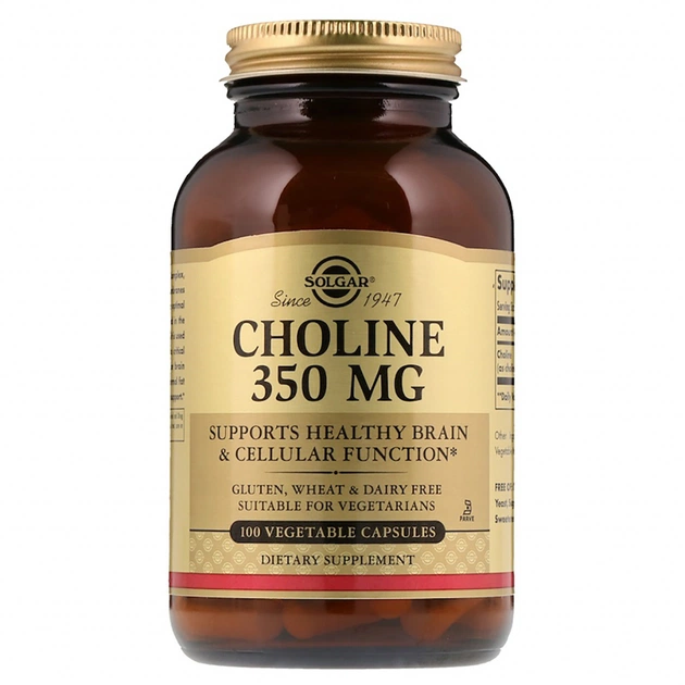 Вітамін Solgar Холін 350 мг, Choline 350 mg, 100 рослинних капсул (SOL-00830) - зображення 1
