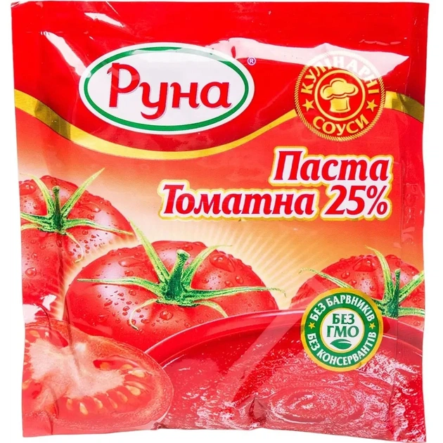 Соус Руна Томатная паста с содержанием сухих веществ 25% 70 г (4820015945075) - изображение 1