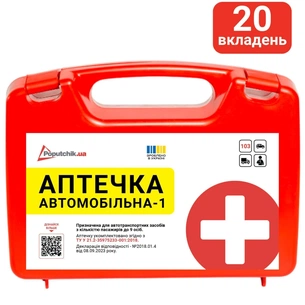 Автомобільна аптечка Poputchik згідно ТУ пластиковий футляр (02-053-П) зображення 1