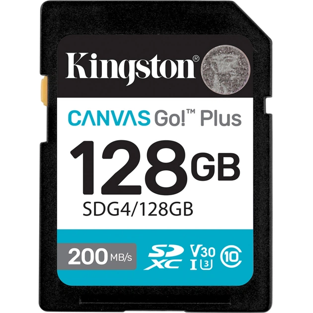 Карта пам'яті Kingston 128GB SDXC сlass 10 UHS-I U3 V30 Canvas Go Plus G4 (SDG4/128GB) - picture 1