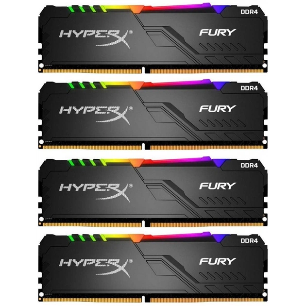 Модуль пам'яті для комп'ютера DDR4 128GB (4x32GB) 3600 MHz HyperX Fury RGB Kingston Fury (ex.HyperX) (HX436C18FB3AK4/128) - зображення 1