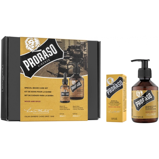 Набір косметики Proraso Wood & Spice для бороди Шампунь 200 мл + Олія 30 мл (8004395007455) - picture 1