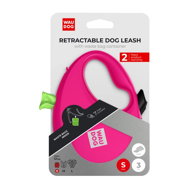 Поводок для собак WAUDOG R-leash с контейнером для пакетов S до 12 кг 3 м розовый (26277) - изображение 5