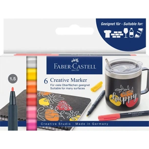 Набір маркерів Faber-Castell тонких для декору Creative Marker M (1,5 мм), 6 кольорів (32659) зображення 1