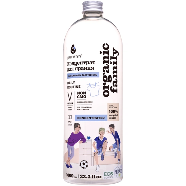 Гель для прання Purenn Organic Family Daily Routine для кольорових та білих речей з Малиною 1 л (4751024880432) - зображення 1
