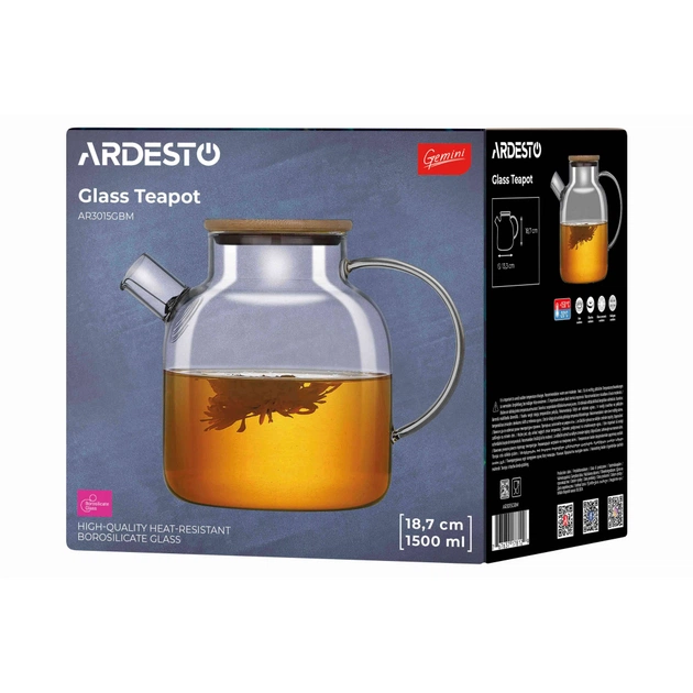 Заварник Ardesto Gemini боросилікатне скло бамбук прозорий 1500мл (AR3015GBM) - picture 3