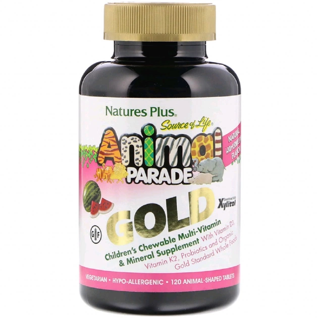 Мультивитамин Natures Plus Мультивитамины для Детей, Вкус Арбуза, Animal Parade Gold, (NAP-29938) - изображение 1