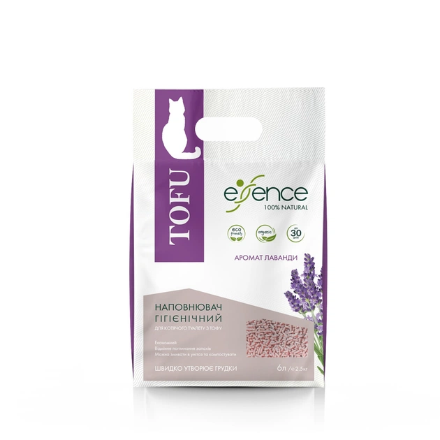 Наповнювач для туалету Essence Tofu з ароматом лаванди 2 мм 6 л (4820261920024) - picture 1