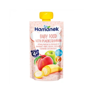 Дитяче пюре Hamanek Яблуко Персик Банан, 120 г (8595139783945) зображення 1