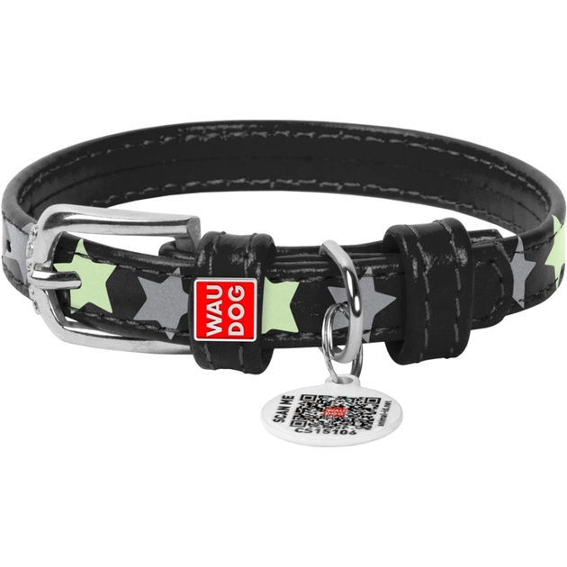 Ошейник для животных WAUDOG Glamour с QR паспортом "Звездочка" XS Ш 12 мм Д 21-29 см черный (35841) - изображение 1