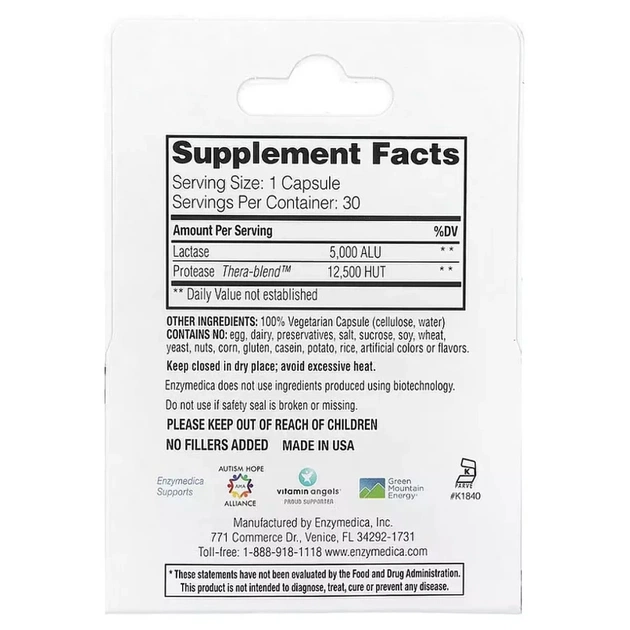 Пробіотики Enzymedica Ферменти для травлення лактози, Dairy Assist, 30 капсул (ENZ-14050) - зображення 2