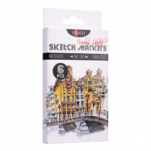 Художній маркер Santi набір двосторонніх sketch Urban 6 шт (390548) - зображення 1