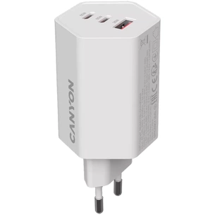 Зарядний пристрій Canyon HEXAGON 65 GaN 65W 2xPD 1xQC EU White (CND-CHAHEX65W) зображення 1